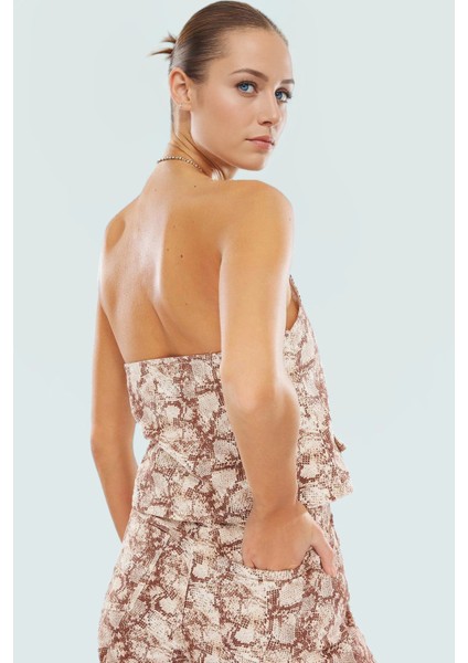 100 Pamuk Gabardin Kumaştan Çok Yılan Desenli Crop Bluz Melek Kol Boyundan Bağlamalı fiyatları