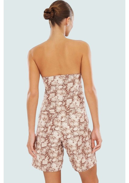 100 Pamuk Gabardin Kumaştan Çok Yılan Desenli Crop Bluz Melek Kol Boyundan Bağlamalı modelleri