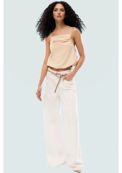 Fitted Crop Bluz Ince Askılı Dacron Dokuma Yazlık Konforlu Kesim Zarifane Tasarım