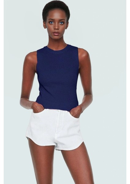 Triko Bluz Bisiklet Yaka Kolsuz Rahat Günlük Yazlık Modern Stil Seçkin Malzeme