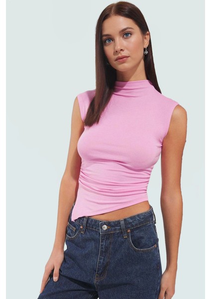 Dik Yaka Fitted Örme Bluz Regular Boy Asimetrik Kesim Mükemmel Uyum Özel Tasarım fiyatları