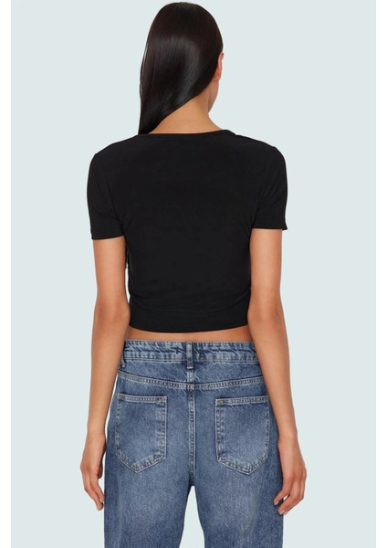 Rahat Esnek Crop Bluz Polyester Elastan Sandy Dokuma Yazlık Trend Tasarım Modern Stil modelleri