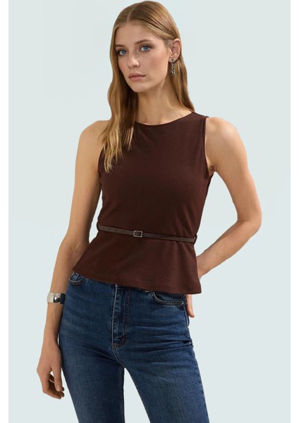 Örme Bluz Bisiklet Yaka Fitted Kalıp Scuba Krep Kumaş Şık Görünüm Modern Stil