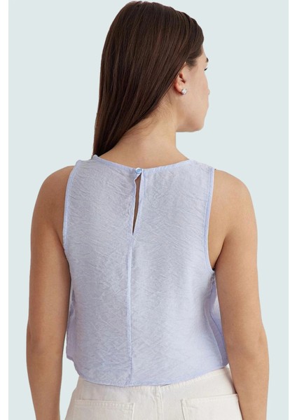 Regular Kalıp Polyester Crop Bluz Bisiklet Yaka Aerobin Dokuma Yazlık Yüksek Kalite