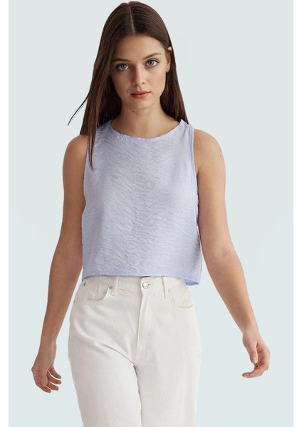 Regular Kalıp Polyester Crop Bluz Bisiklet Yaka Aerobin Dokuma Yazlık Yüksek Kalite fiyatları