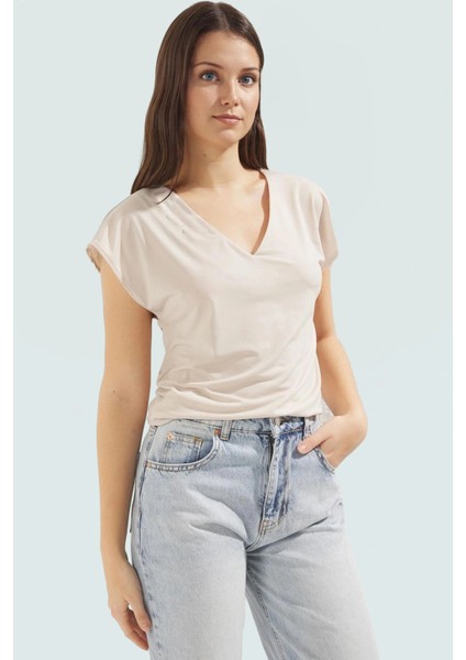 Taş Detaylı Örme Bluz V Yaka Ay Kol Regular Kalıp Yazlık Premium Kalite Kaliteli Işçilik