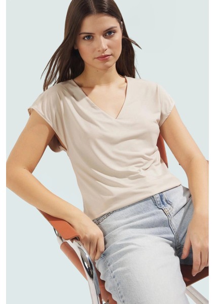 Taş Detaylı Örme Bluz V Yaka Ay Kol Regular Kalıp Yazlık Premium Kalite Kaliteli Işçilik fiyatları