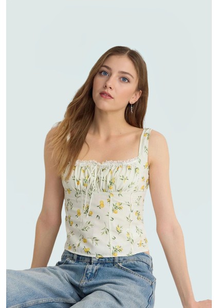 Limon Desenli Kolsuz Crop Bluz Rahatlık ve Şıklık Bir Arada Dayanıklı Malzeme Premium Kalite