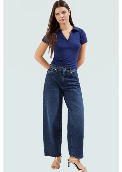 Viskoz Ribana Örme Bluz Crop Polo Yaka Fitted Rahat Kullanım Premium Kalite Modern Stil