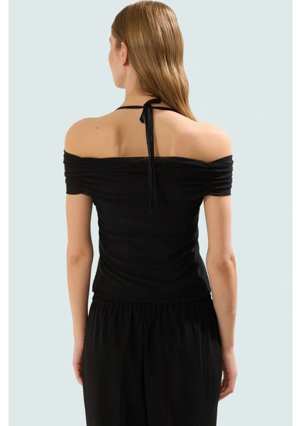 Yazlık Kısa Kollu Astarlı Örme Bluz Carmen Yaka ve Bağlama Detayı Mükemmel Uyum Özel Tasarım modelleri