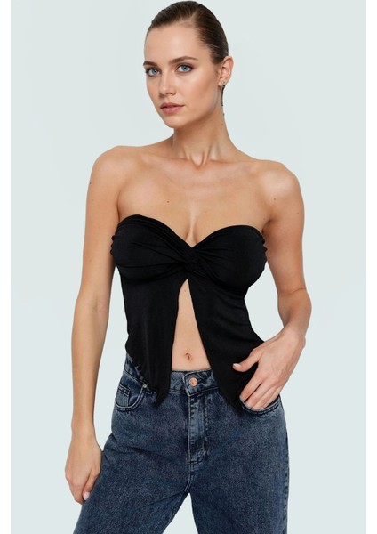 Yazlık Crop Bluz Buzzy Dokuma Polyester Straplez Kemersiz Günlük Stil Rahat Kullanım