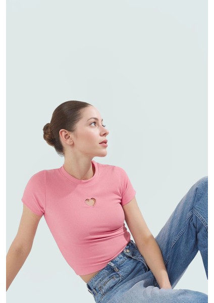 Yazlık Ottoman Örme Bluz Bisiklet Yaka Kısa Kol Fitted Kalıp Kalp Detay Yüksek Kalite fiyatları