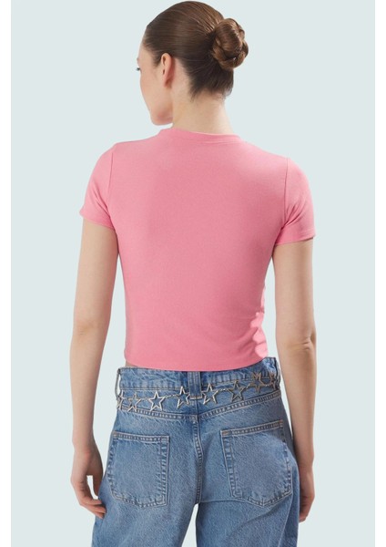 Yazlık Ottoman Örme Bluz Bisiklet Yaka Kısa Kol Fitted Kalıp Kalp Detay Yüksek Kalite modelleri