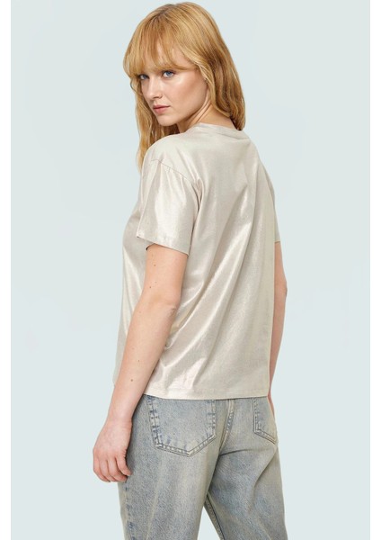 Varak Baskılı Regular Pamuk Bluz Kısa Kol Bisiklet Yaka Casual Stil Kaliteli Işçilik modelleri