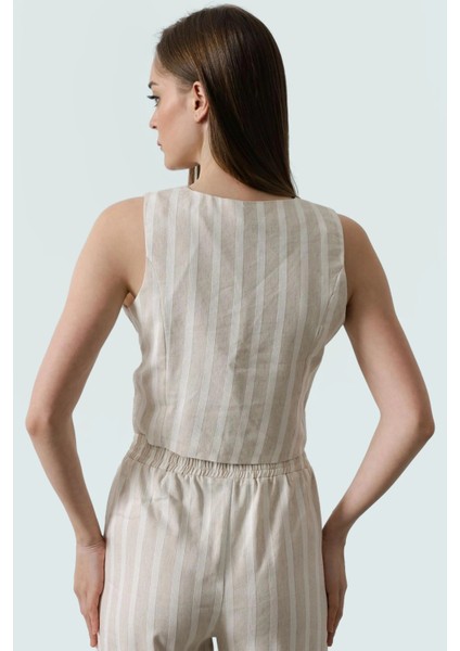 Önü Bağlamalı Çizgili Kolsuz Bluz Pamuklu Dokuma Rahat Kalıp Trend Tasarım Özenle Seçilmiş fırsatları