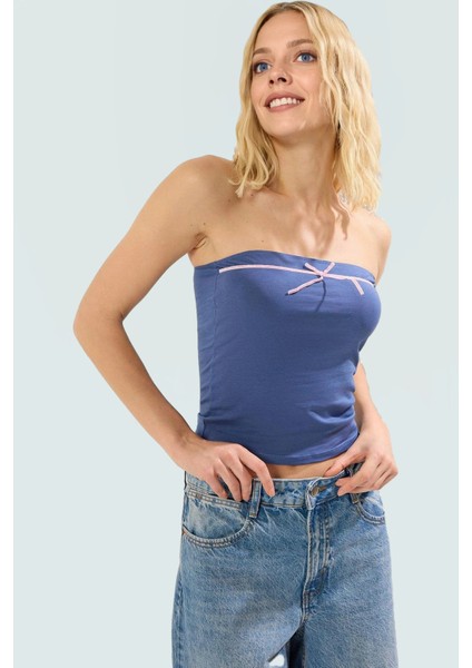 Crop Bluz Pamuklu Rahat Fitted Straplez Yazlık Günlük Kullanım Kaliteli Işçilik