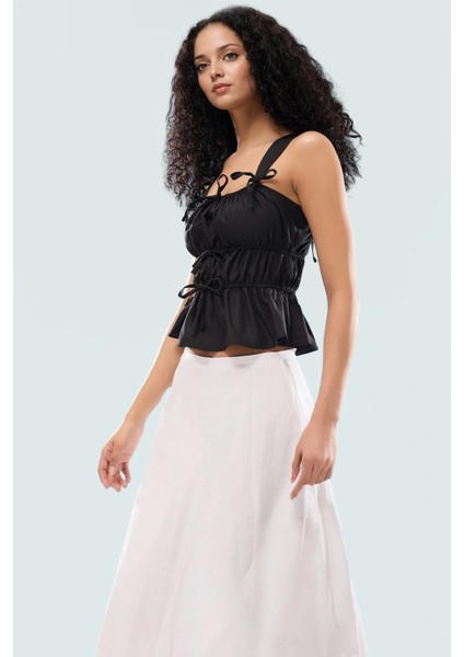 Rahat Kalıp Bluz Pamuklu Dacron Kumaş Kare Yaka Kolsuz Yazlık Uzun Ömürlü Mükemmel Uyum