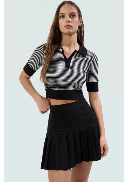 Rejenere Kaşkorse Crop Bluz Çizgili Polo Yaka Fitted Yazlık Konforlu Kesim Özenle Seçilmiş fiyatları