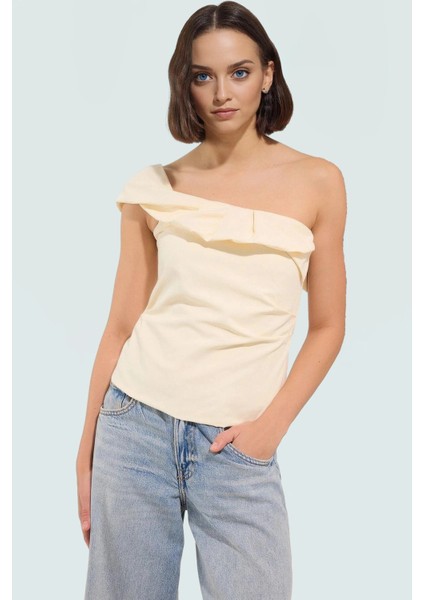 Yazlık Casual Tek Omuz Bluz Dokuma Terrycotton Kumaştan Şık Görünüm Profesyonel