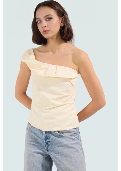 Yazlık Casual Tek Omuz Bluz Dokuma Terrycotton Kumaştan Şık Görünüm Profesyonel fiyatları