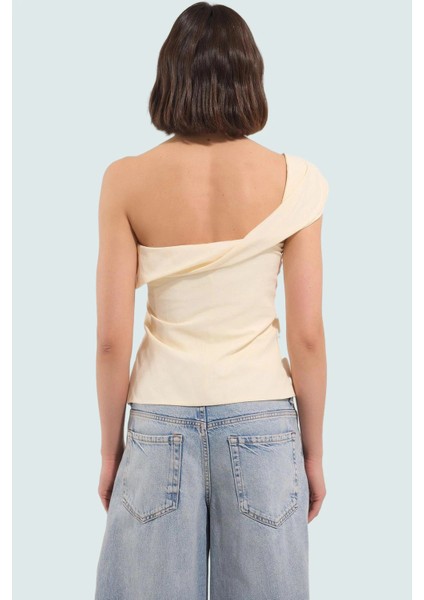 Yazlık Casual Tek Omuz Bluz Dokuma Terrycotton Kumaştan Şık Görünüm Profesyonel modelleri