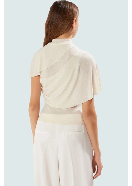 Şık Bluz Dik Yaka Cut Out Detay Simli Örme Yazlık Özel Tasarım Günlük Kullanım Için modelleri