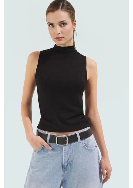 Regular Örme Bluz Dik Yaka Kolsuz Fitted Kalıp Günlük Yüksek Kalite Dayanıklı Malzeme fiyatları