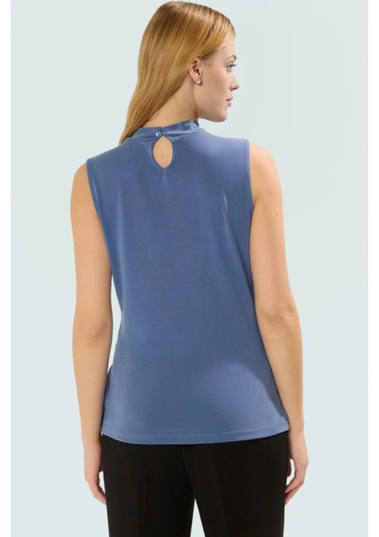71% Modal 29% Polyester Bluz Dik Yaka Asimetrik Kolsuz Tasarım Kaliteli Işçilik Uzun Ömürlü modelleri