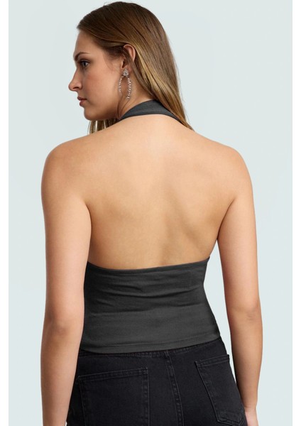 Aksesuar Detaylı Örme Crop Bluz %96 Viskoz %4 Elastan Yazlık Günlük Özenle Seçilmiş modelleri