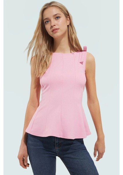 Şık Peplum Bluz Örme Kumaş Bisiklet Yaka Kolsuz Yaz Için Mükemmel Uzun Ömürlü