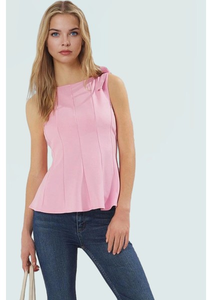 Şık Peplum Bluz Örme Kumaş Bisiklet Yaka Kolsuz Yaz Için Mükemmel Uzun Ömürlü fiyatları