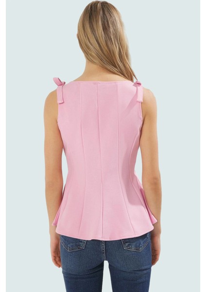 Şık Peplum Bluz Örme Kumaş Bisiklet Yaka Kolsuz Yaz Için Mükemmel Uzun Ömürlü modelleri