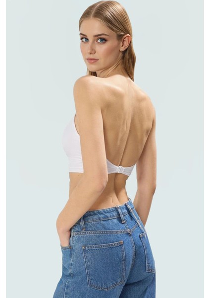 Taş Detaylı Denim Super Crop Bluz Yaz Partileri Için Trend Tasarım Yüksek Kalite