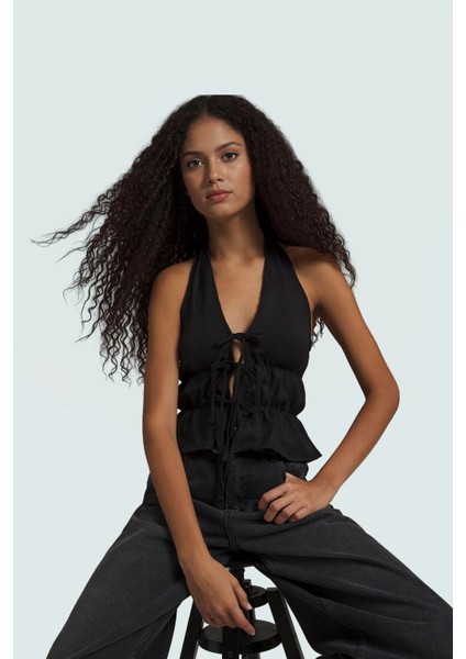 Kolsuz Fitted Örme Bluz %97 Polyester Yazlık Günlük Tarz Kullanım Için Trend Tasarım