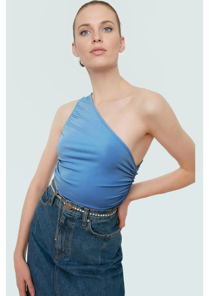 Fitted Tek Omuz Bluz Esnek Örme Crop Boy Modern Stil Premium Kalite Seçkin Malzeme fiyatları