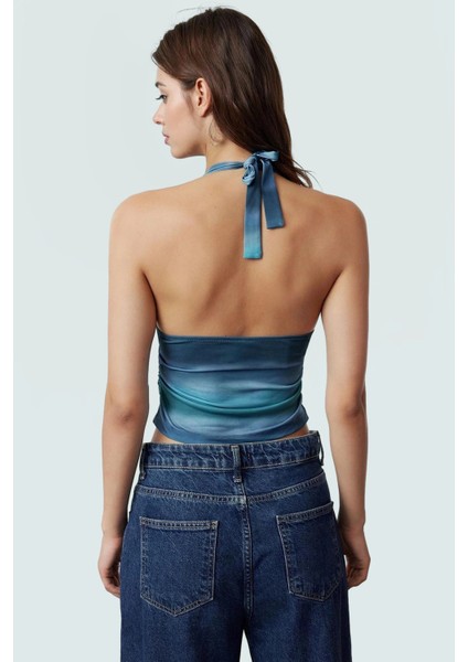Vücuda Oturan Boyundan Bağlamalı Crop Bluz Polyester Elastan Sandy Dokuma Yüksek Kalite modelleri