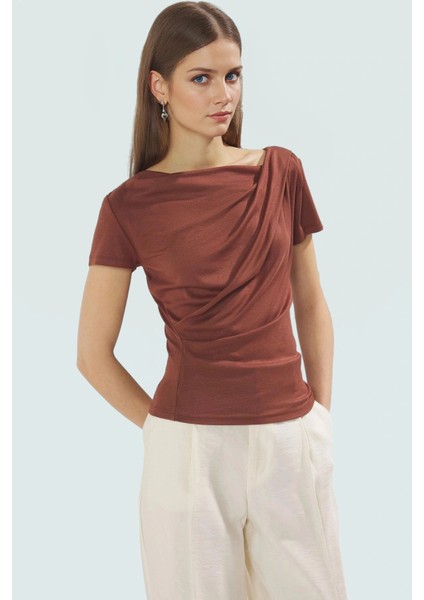 Asimetrik Yaka Basic Bluz 97 Viskoz 3 Elastan Örme Kumaş Yazlık Dayanıklı Malzeme fiyatları