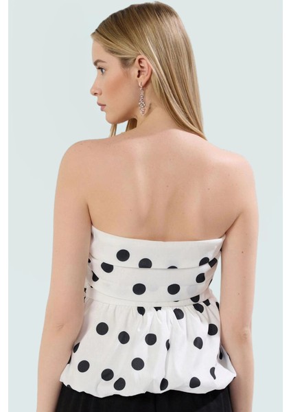 Straplez Fitted Puantiyeli Bluz Terrycotton Kumaş Yazlık Mükemmel Uyum Uzun Ömürlü modelleri