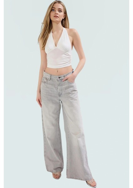 Vücuda Oturan Boyundan Bağlamalı Crop Bluz Polyester Elastan Sandy Dokuma Yüksek Kalite fiyatları