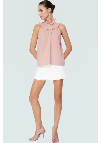 Regular Kalıp Kolsuz Bluz Polyester Örme Kumaştan Yüksek Kalite Dayanıklı Malzeme