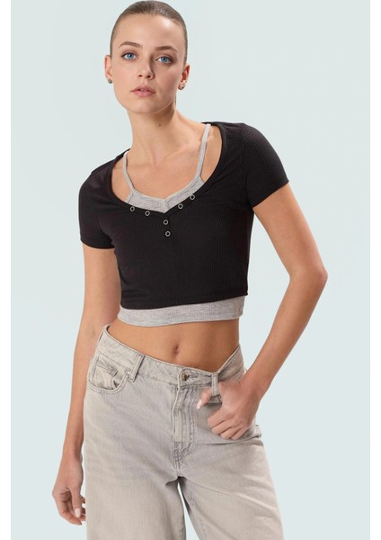 Çıtçıtlı Kısa Bluz Polyester Kaşkorse Örme Günlük Stil Rahat Kullanım Şık Görünüm fiyatları