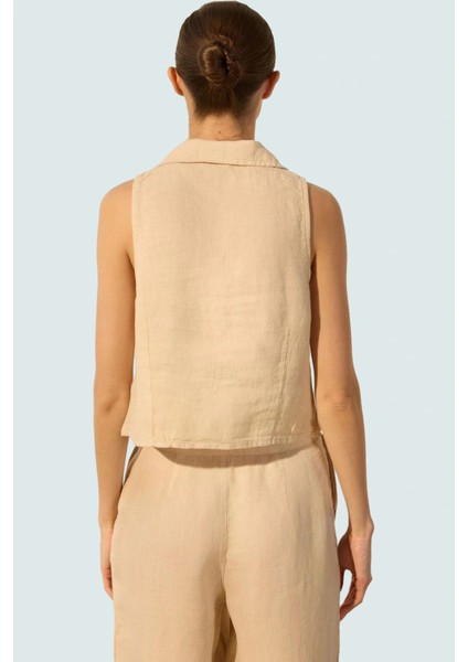 100 Keten Bluz Dik Yaka Kolsuz Fitted Günlük Stil Trend Tasarım Özenle Seçilmiş Özel modelleri