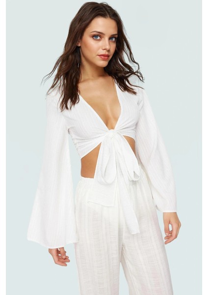 Asimetrik V Yaka Yazlık Plaj Bluz Rahat Kalıp Dokuma Kumaş Kaliteli Işçilik ve Şık