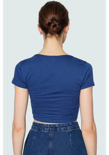 Kısa Kollu Crop Bluz V Yaka Fitted Kalıp Viskoz Kumaş Uzun Ömürlü Dayanıklı Malzeme fırsatları