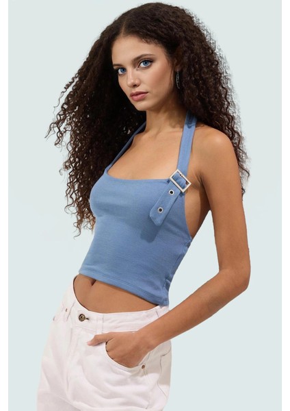 Fitted Kalıp Viskoz Ribana Crop Bluz Boyundan Bağlamalı Yaka Günlük Stil fiyatları