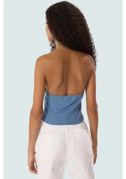 Fitted Kalıp Viskoz Ribana Crop Bluz Boyundan Bağlamalı Yaka Günlük Stil modelleri