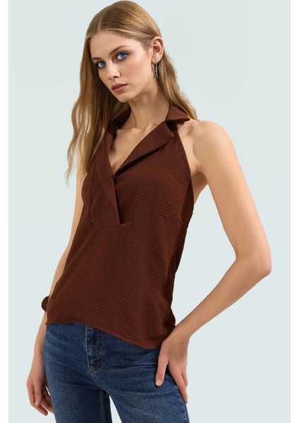 Yazlık Pamuklu Polyester Bluz Kolsuz Ceket Yaka Regular Kesim Profesyonel Görünüm