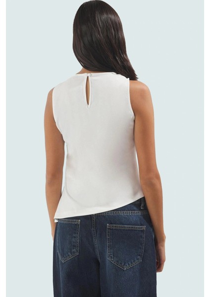 Şık ve Nefes Alabilir Dokuma Bluz Asimetrik Kesim Bisiklet Yaka Yazlık Rahat modelleri