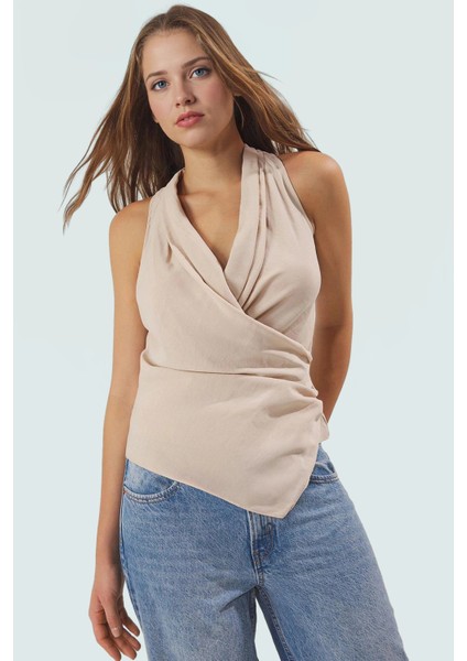 Günlük Kullanım Için Modal Kruvaze Bluz; Kolsuz; V Yaka Mükemmel Uyum Şık Görünüm