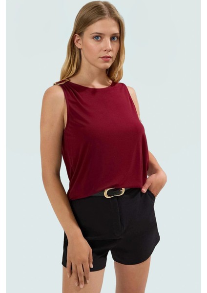 Aksesuar Detaylı Kolsuz Örme Bluz Fitted Sandy Dokuma Günlük Stil Mükemmel Uyum fiyatları